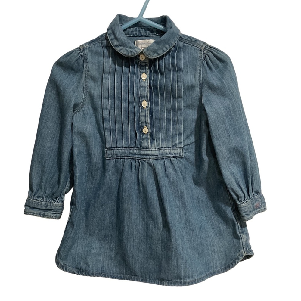 Ralph Lauren Baby Girl Chambray Denim Pintuck Shirt Long Sleeve